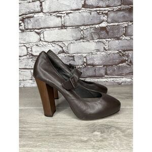Joie Brown Leather Mary Jane Strap Wooden Pump Heel Shoes Women’s Sz 36EU/6M US